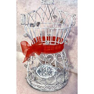 Wine Cork Cage Holder White Metal Decorative Corset Shaped 13” Tall Wedding Chic